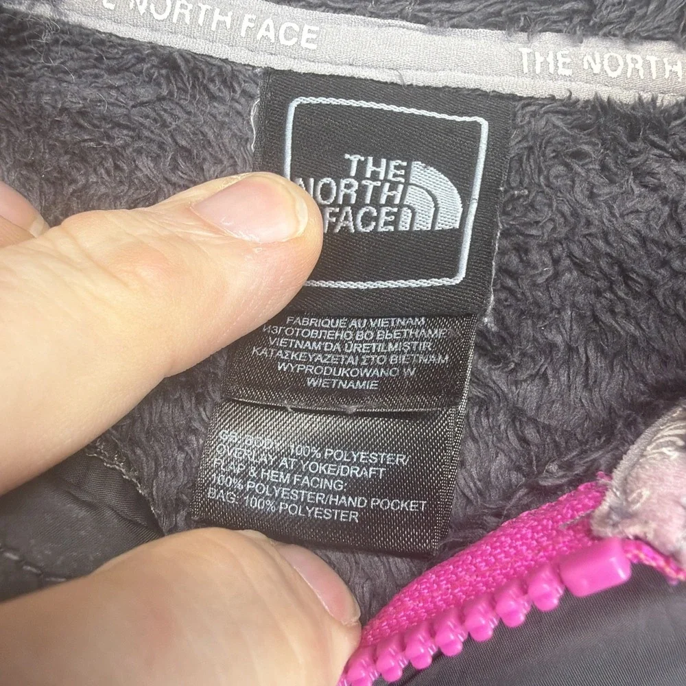 The North Face Girls Fleece Hooded Jacket Size 7/8 Gray Pink Full Zip Osito